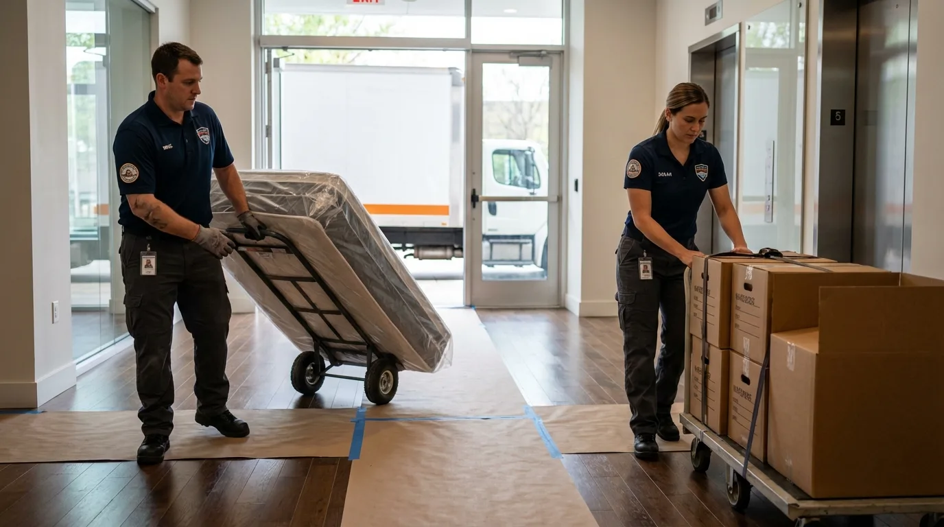 Professional apartment movers loading elevator in Guayanilla, PR